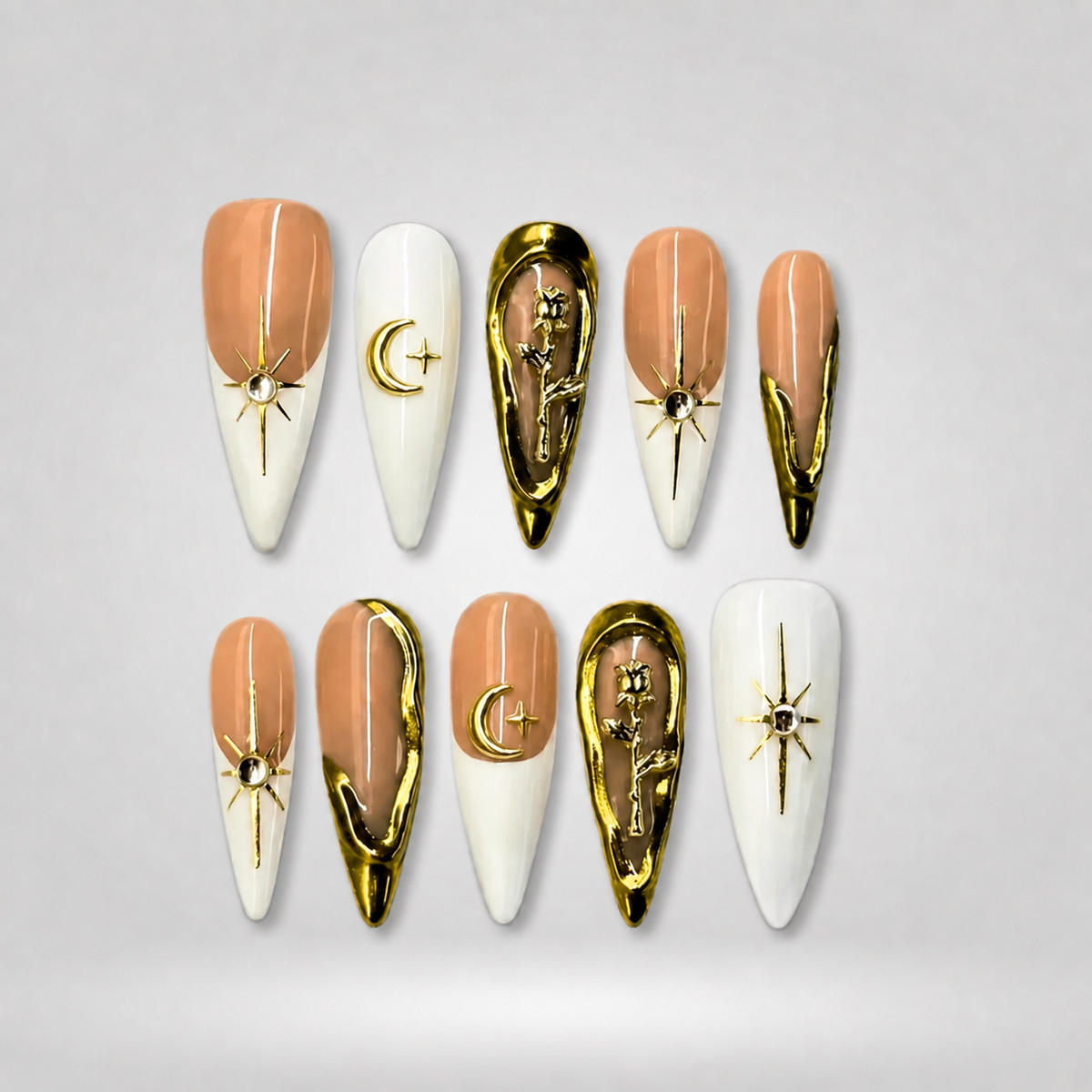 Golden Star 3D White & Nude Press-On Nails - Aninail