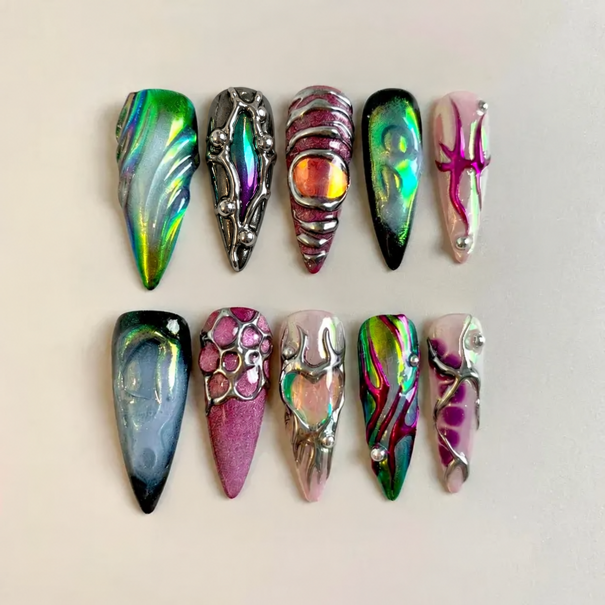 Ethereal Glaze Holographic Chrome Press-On Nails - Aninail