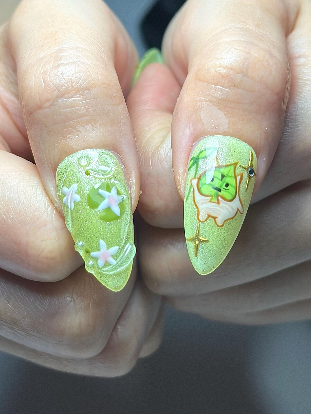 Korok Forest Press On Nails | Legend of Zelda Inspired Nails | Cute Green Fantasy Nail Art | Korok Leaf Nails | Game Press Ons | OB325HC