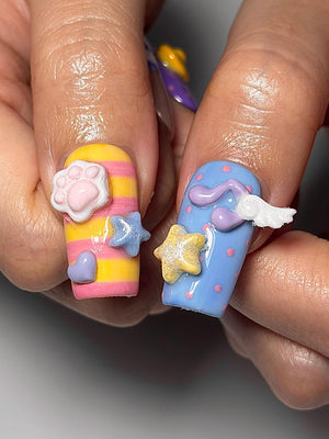 Adventure Time Press On Nails | Finn & Jake Cartoon Nails | Cute Kawaii Character Nail Art | Colorful 3D Nails | Fun Press Ons | OB331HC