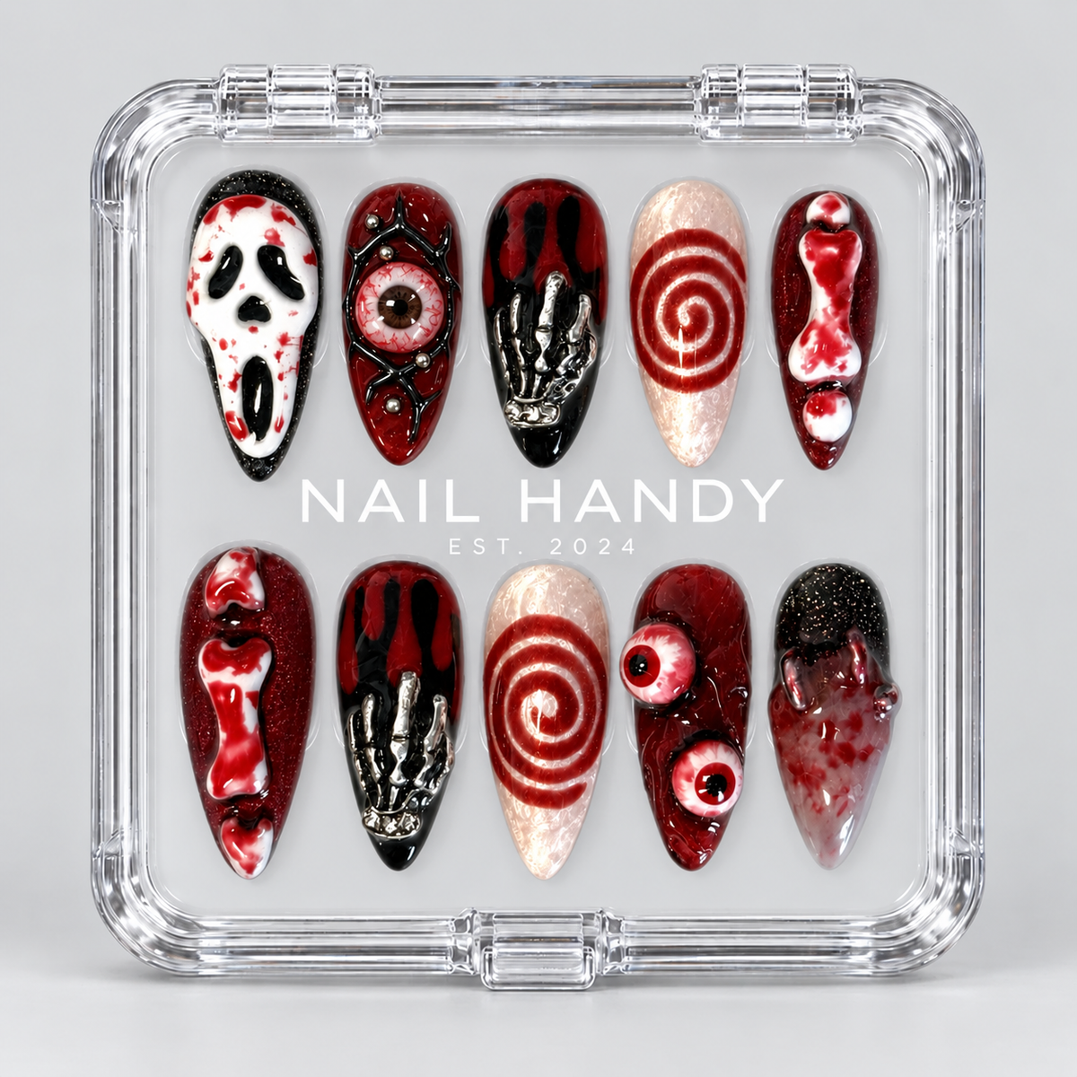 Blood Spiral Halloween Almond Press-On Nails - Aninail
