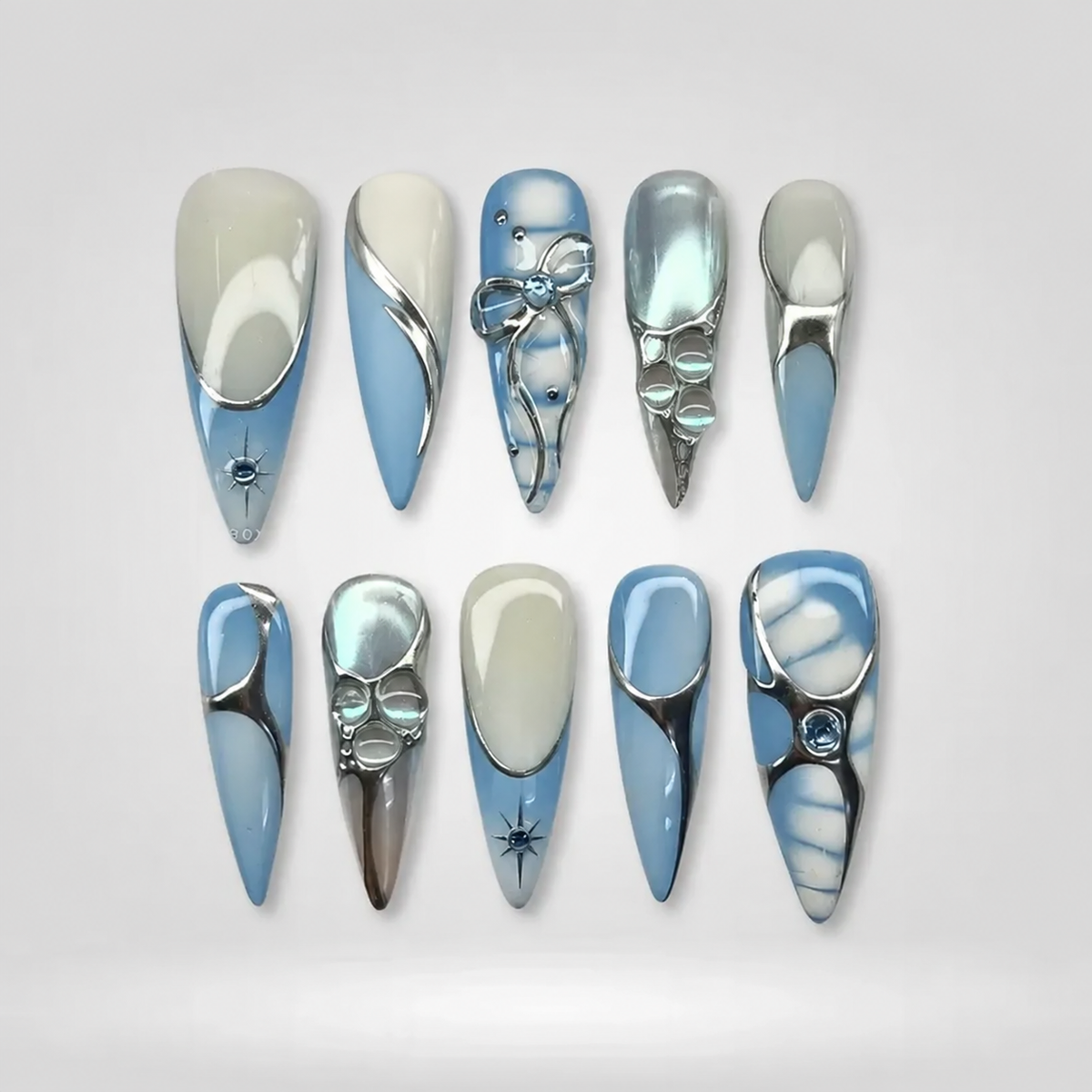 Silver Glaze Stiletto Press-On Nails - Aninail