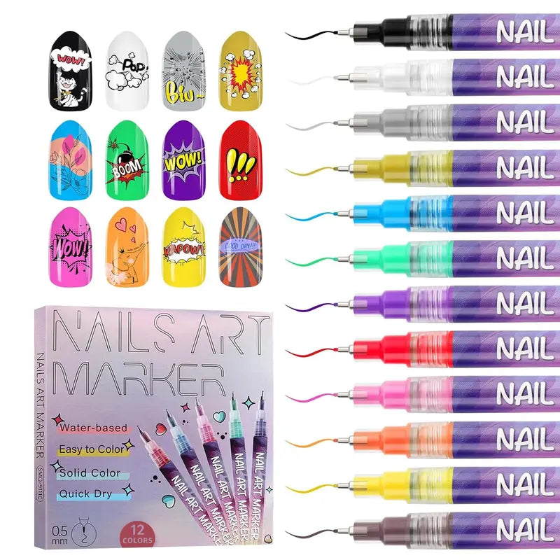 12-Color Nail Art Pen Set - Aninail