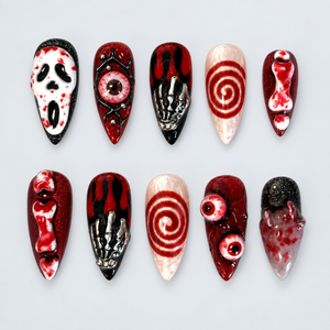 Blood Spiral Halloween Almond Press-On Nails - Aninail