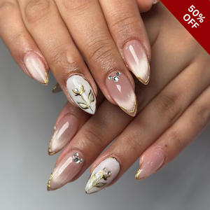 Golden Whisper Pearl Floral Press-On Nails - Aninail