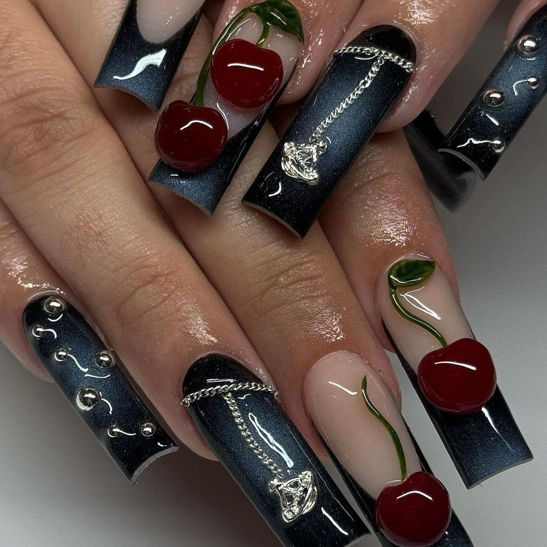 Midnight Cherry 3D Press-On Nails - Aninail