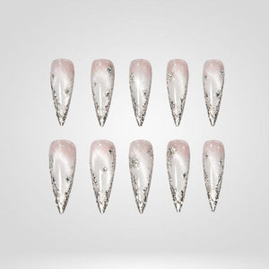 Icy Silver Frosted Cat Eye Press-On Nails - Aninail