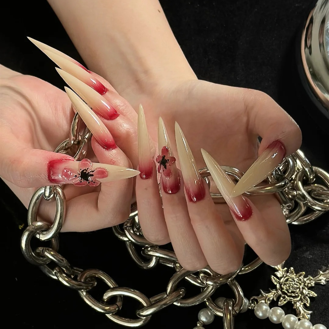 Dark Embrace Gothic Red & Black Press-On Nails - Aninail
