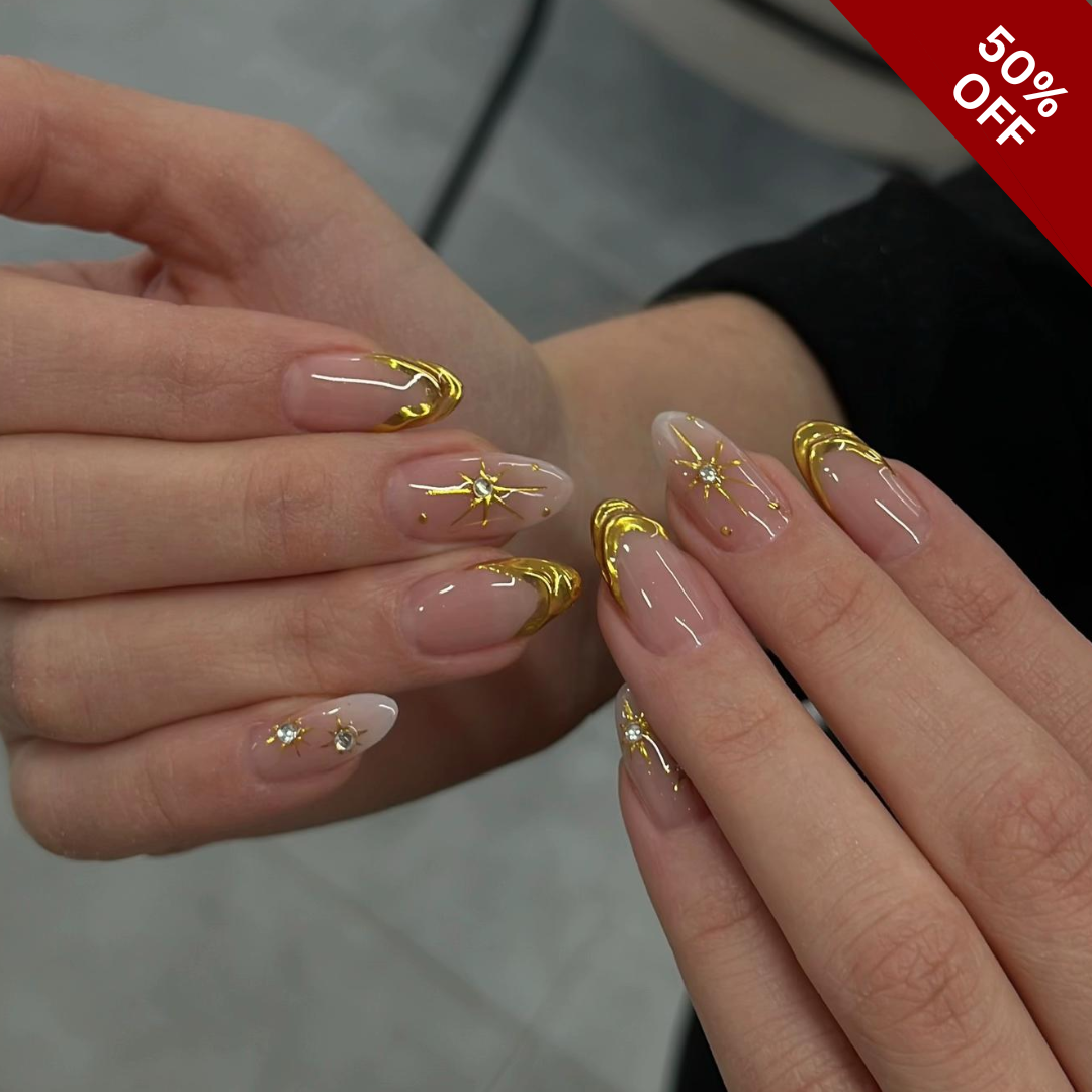 Golden Whisper Pearl Floral Press-On Nails - Aninail