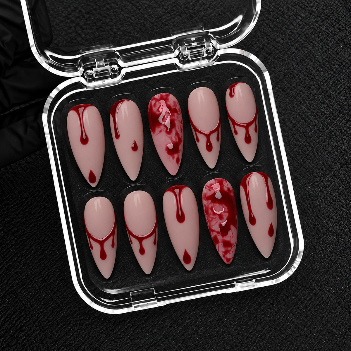 Crimson Drip Halloween Almond Press-On Nails - Aninail