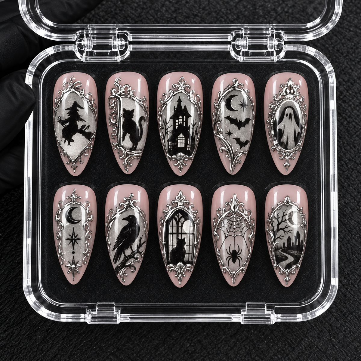 Haunted Gallery Halloween Almond Press-On Nails - Aninail