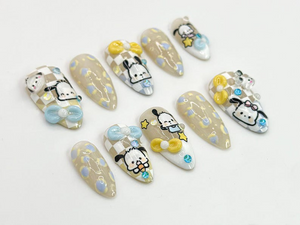 Kawaii Puppy Press On Nails | Cute Character Nail Art | Handmade Cartoon Nail Set | 3D Kawaii Nails | Handmade Nail Art | OC672HC
