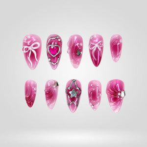 Sweetheart Ribbon 3D Press-On Nails - Aninail