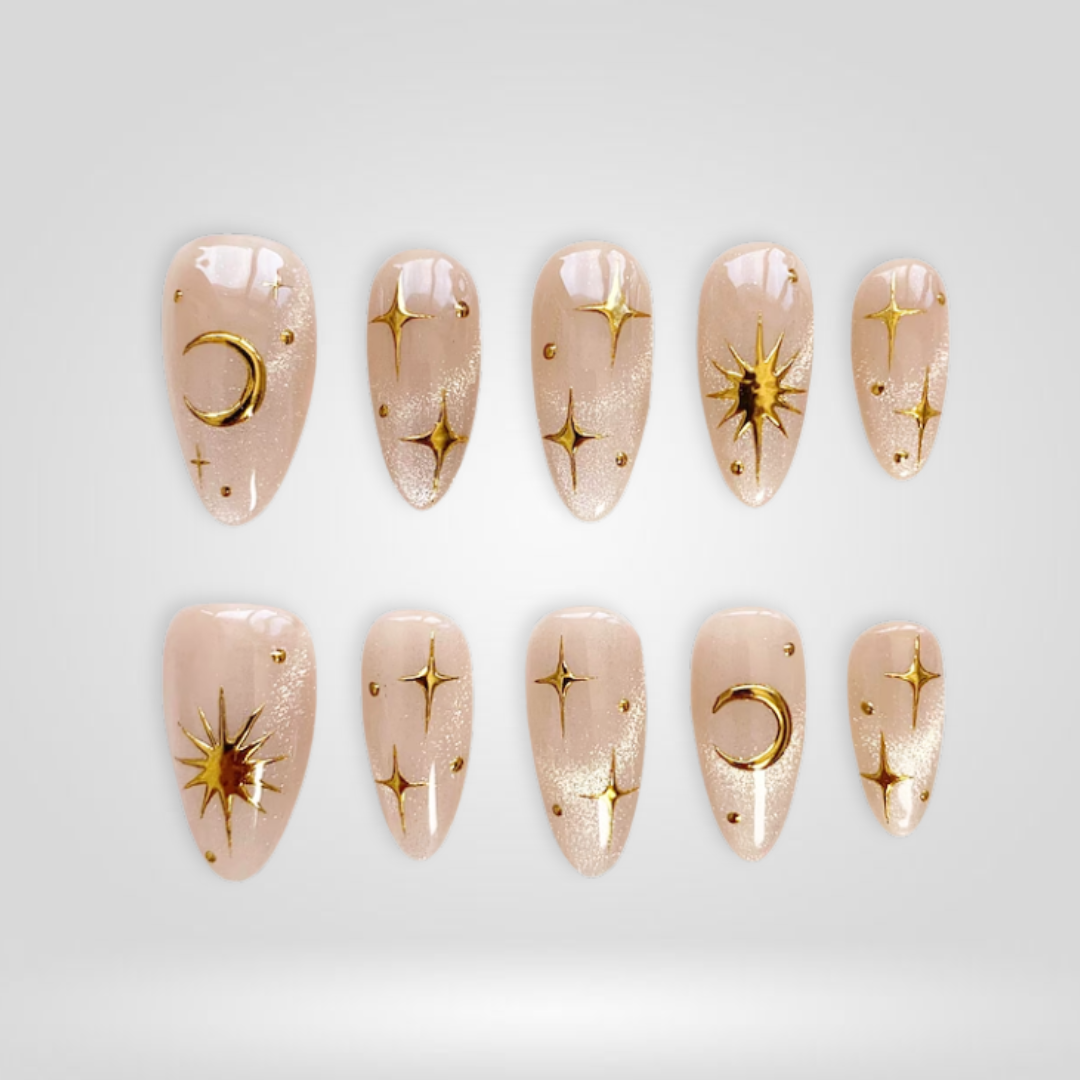 Golden Orbit Seashell Floral Press-On Nails - Aninail