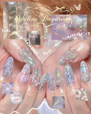 Opaline Daydream Press On Nails by FudiNails | Iridescent Holographic 3D Butterfly Nails | OA05LD