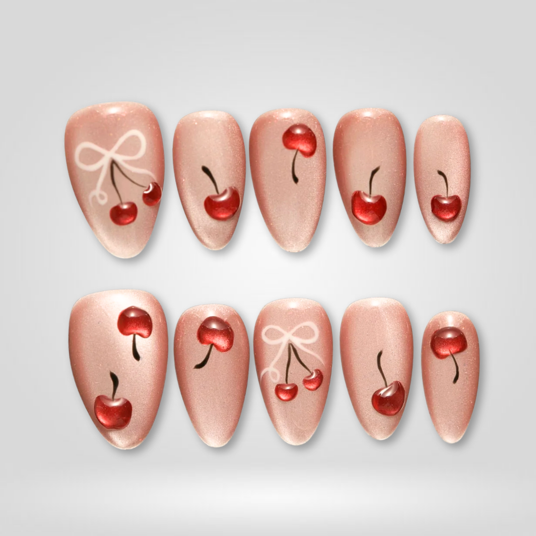 Cherry Kiss Glossy Red Press-On Nails - Aninail