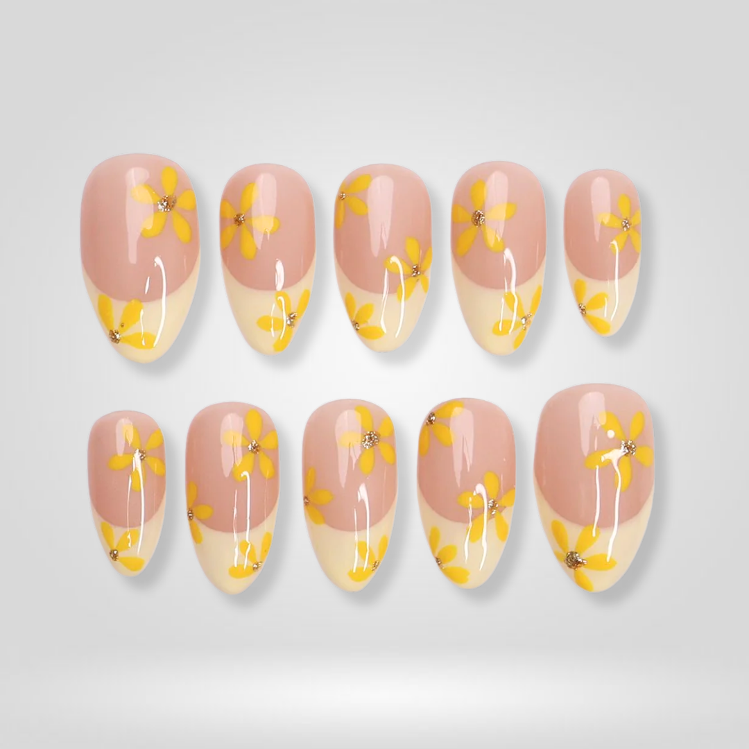 Sunny Bloom Yellow Floral Press-On Nails - Aninail