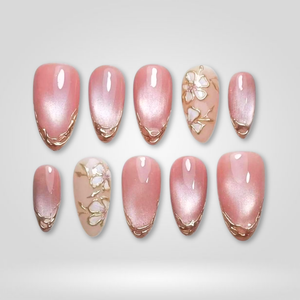 Petal Glow Pink Shimmer Floral Press-On Nails - Aninail