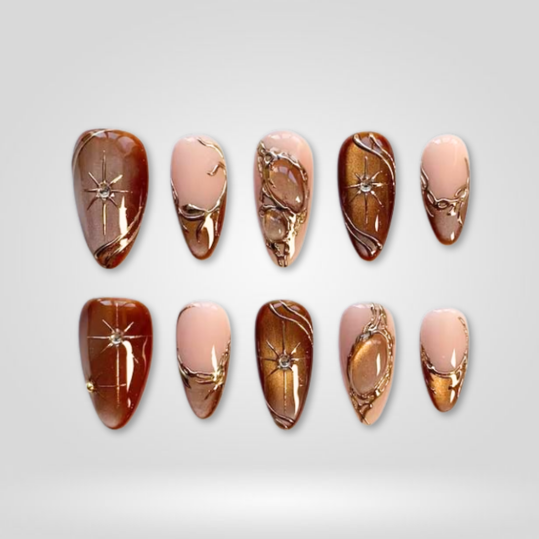 Bronze Star Cat-Eye Press-On Nails - Aninail
