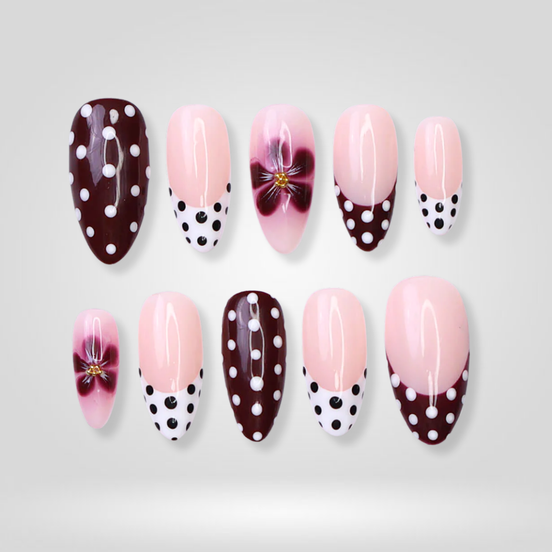 Berry Dots Flower French Press-On Nails - Aninail