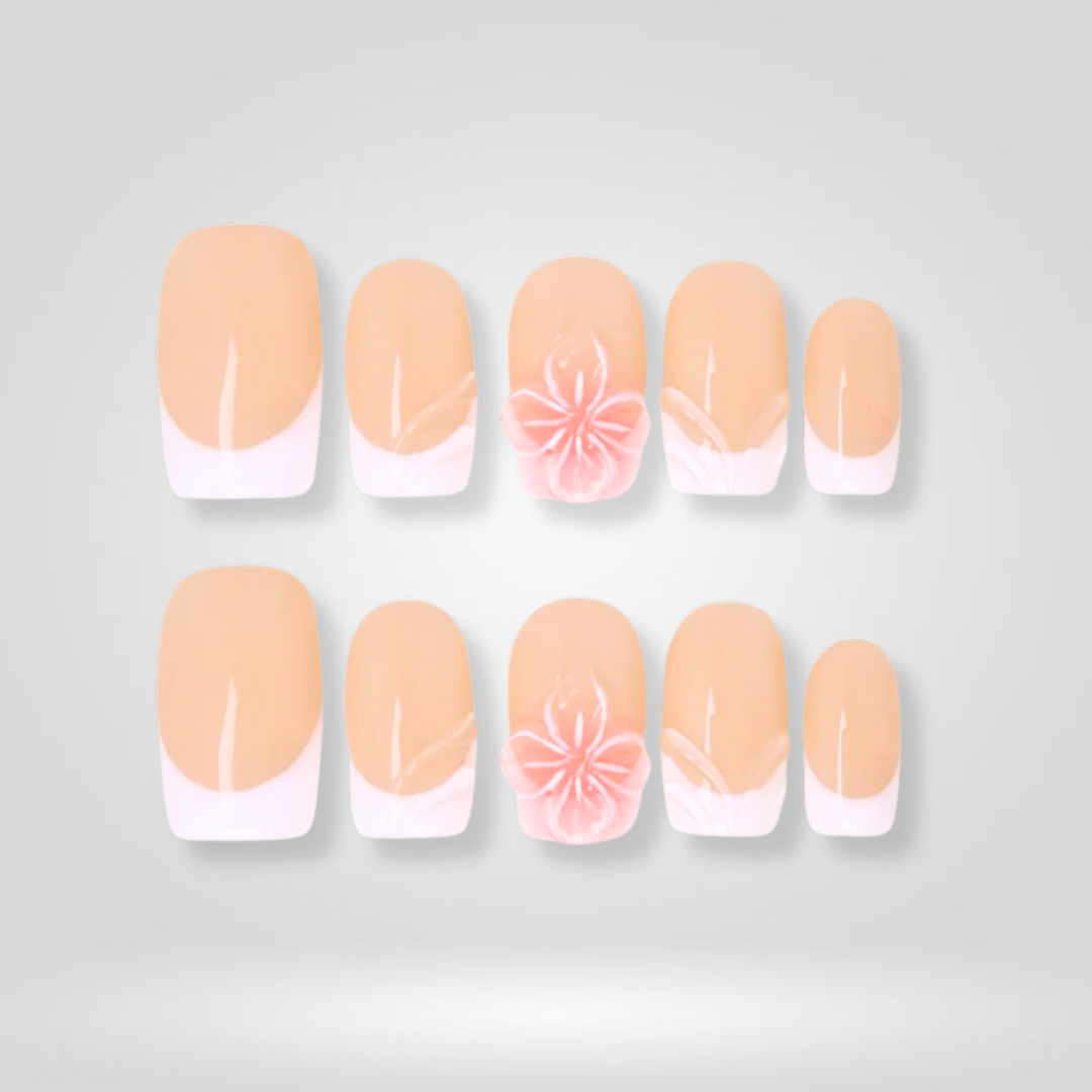 Blush Bloom 3D French Tip Press-On Nails - Aninail