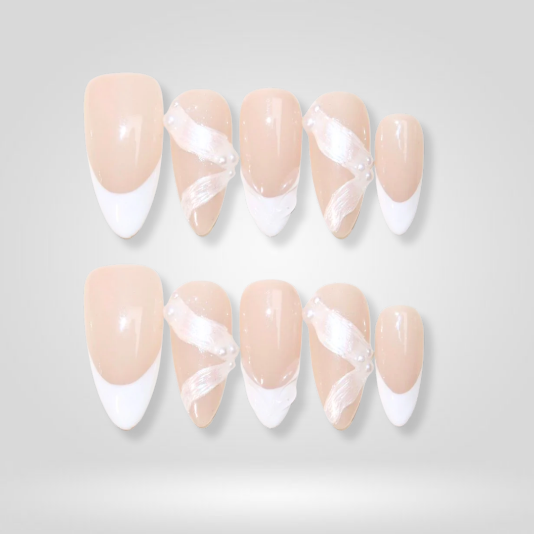 Pearl Swirl French Almond Press-On Nails - Aninail