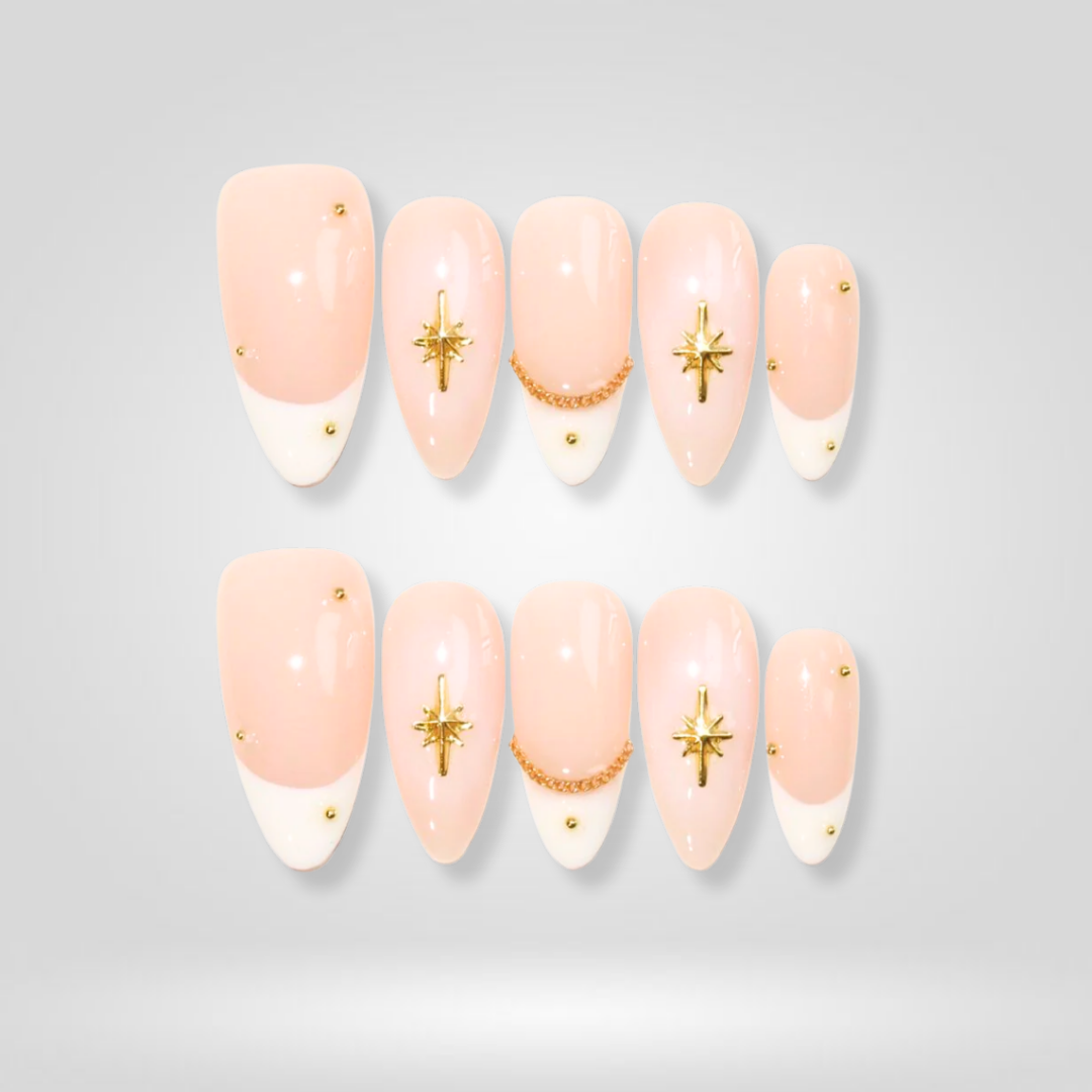 Golden Star French Tip Press-On Nails - Aninail