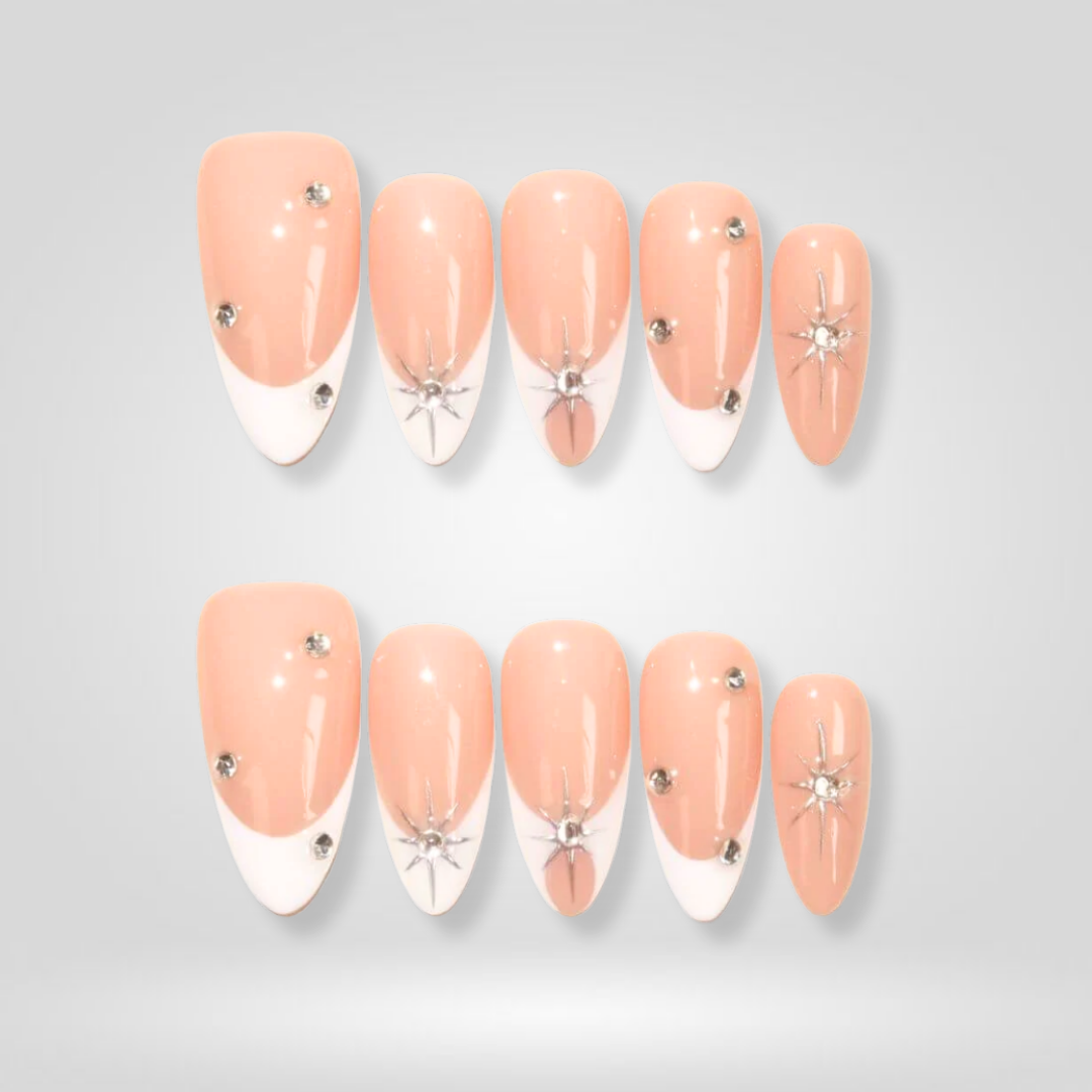 Crystal Shine French Tip Press-On Nails - Aninail