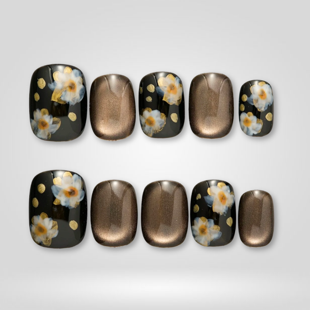 Noir Bloom Black Floral Press-On Nails - Aninail