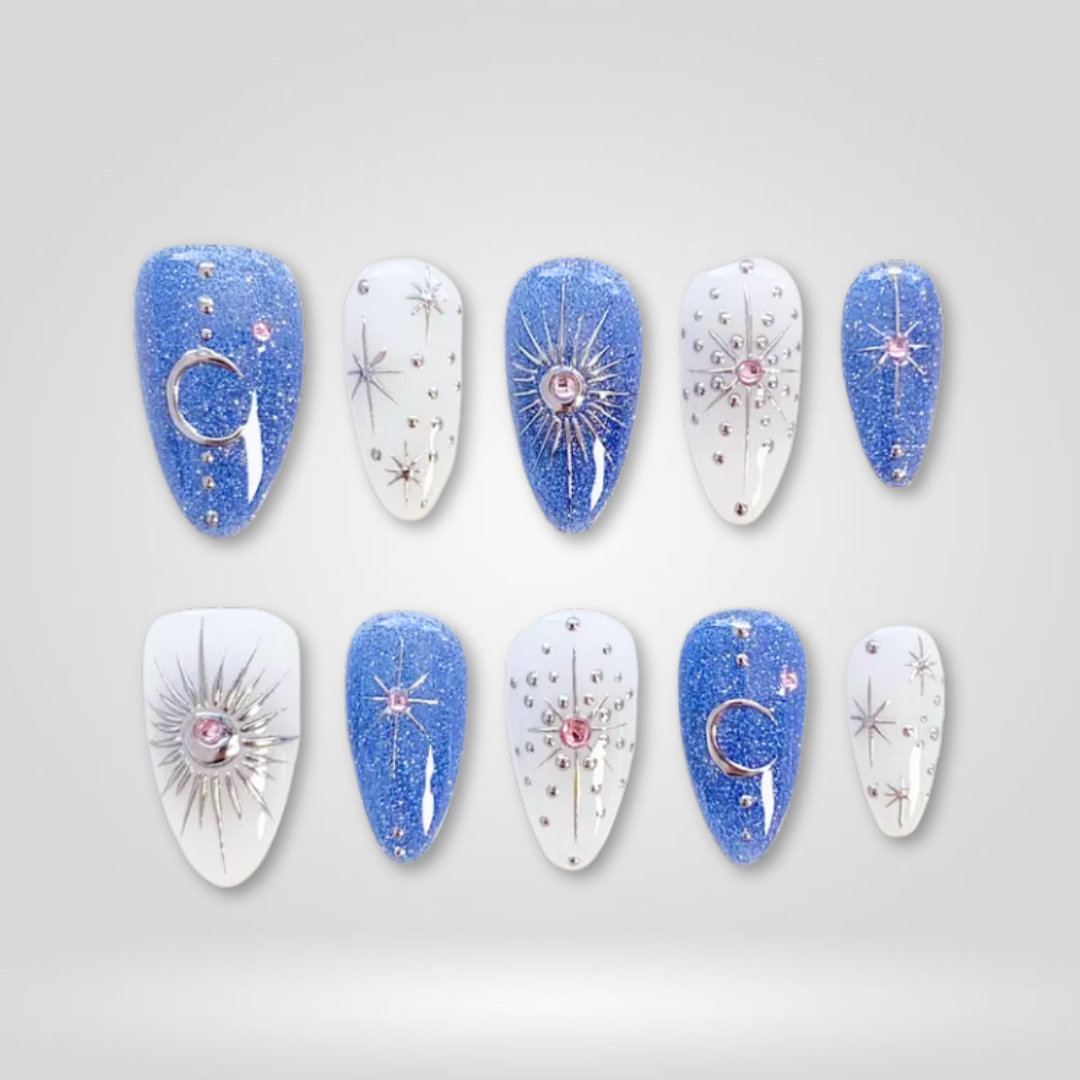 Cosmic Frost 3D Floral Press-On Nails - Aninail
