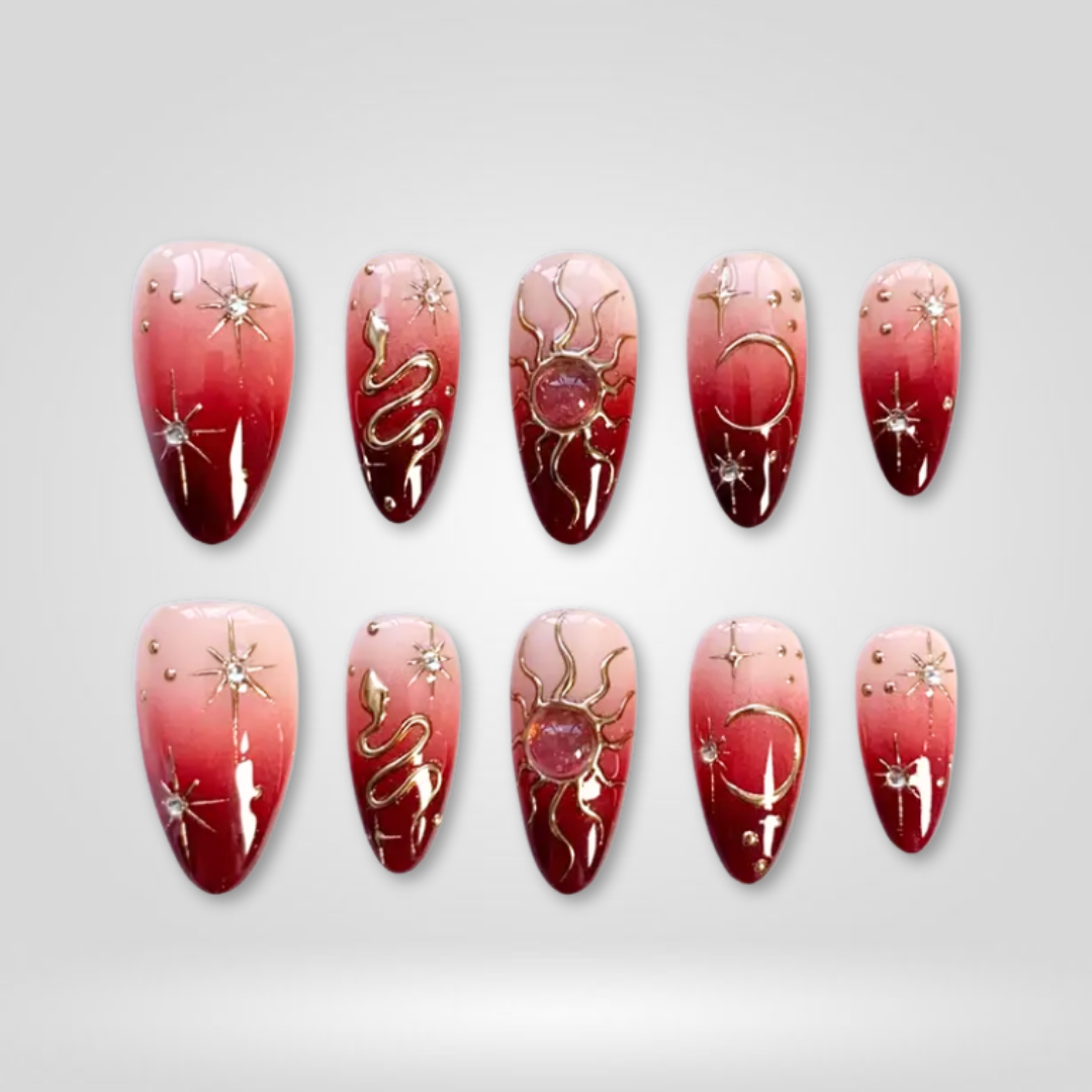 Scarlet Sunrise Almond Press-On Nails - Aninail