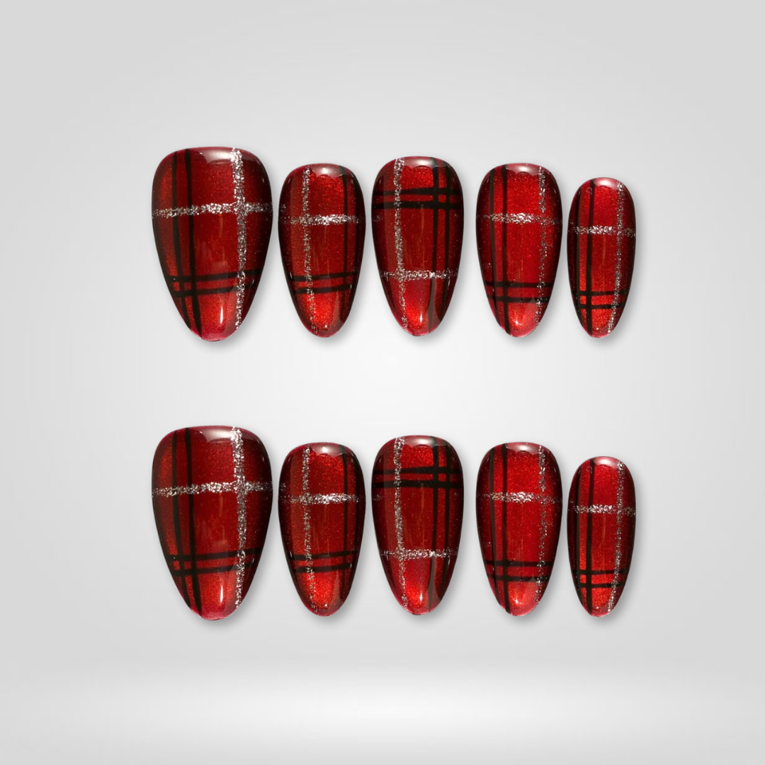 Crimson Plaid Press-On Nails - Aninail