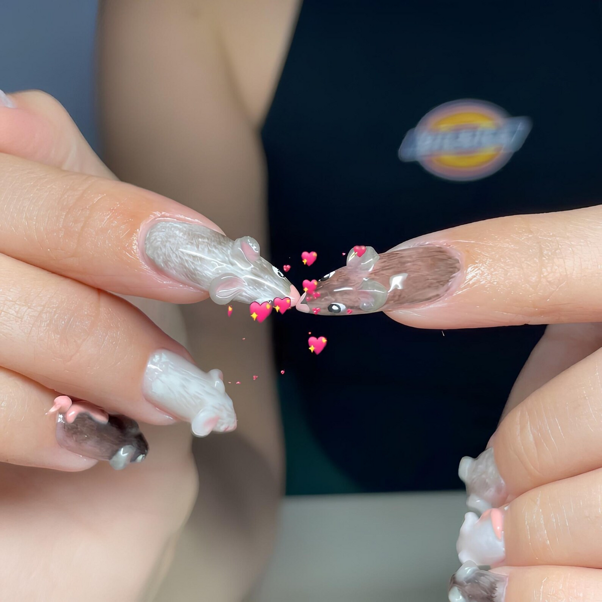 Cute Woodland Animal Press On Nails, Kawaii Forest Nails, Handmade 3D Animal Nail Set, Glossy Black White Nails, OB461UC