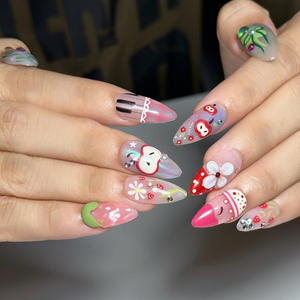 Fruit Aesthetic Press On Nails, Strawberry Apple Nails, Kawaii Press On Nails, Cute Coquette Nails, Handmade Japanese Nail Art, OB456UG