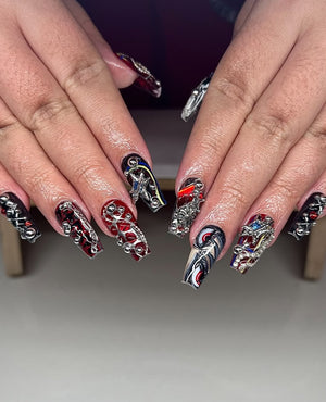 Gachiakuta Anime Punk Press On Nails by Faithsfullsets | 3D Silver Chrome & Graffiti Nails | OA04LF