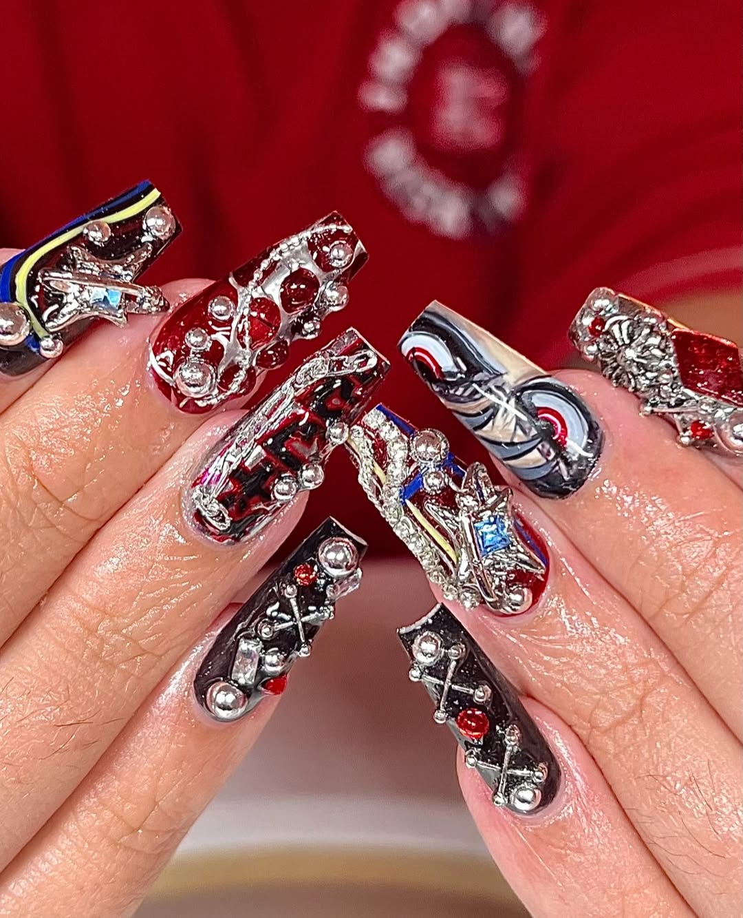 Gachiakuta Anime Punk Press On Nails by Faithsfullsets | 3D Silver Chrome & Graffiti Nails | OA04LF