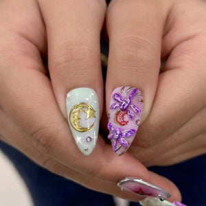Spring Fairy Garden Press On Nails | Colorful 3D Floral Nail Art | Fantasy Galaxy Press Ons | Handmade Statement Nails | OB266EC