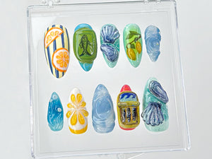 Tropical Beach 3D Press On Nails | Ocean-Inspired Nail Art | Summer Beach Press On Nails Set | 3D fruit on Fake Nails | Press Ons | OB546TH