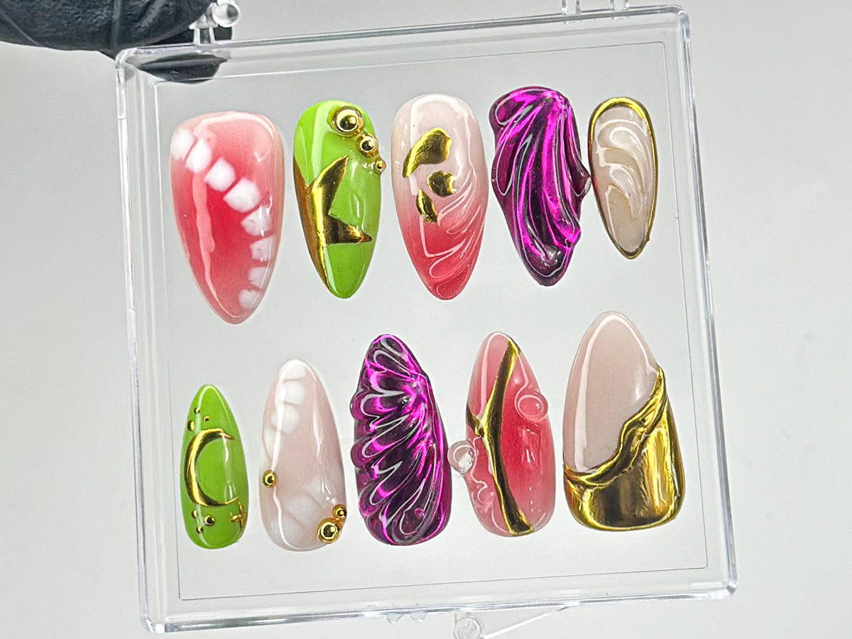 Freestyle Y2k Press On Nails | Handpainted Fake/False Nais | Gothic, Y2K Inspired Nail Art | Y2k Nails | Custom Nails | Press Ons | OB547T