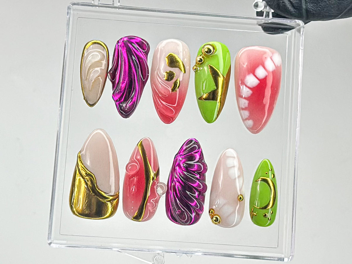 Freestyle Y2k Press On Nails | Handpainted Fake/False Nais | Gothic, Y2K Inspired Nail Art | Y2k Nails | Custom Nails | Press Ons | OB547T