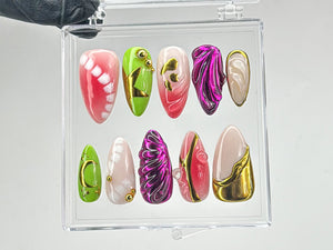 Freestyle Y2k Press On Nails | Handpainted Fake/False Nais | Gothic, Y2K Inspired Nail Art | Y2k Nails | Custom Nails | Press Ons | OB547T