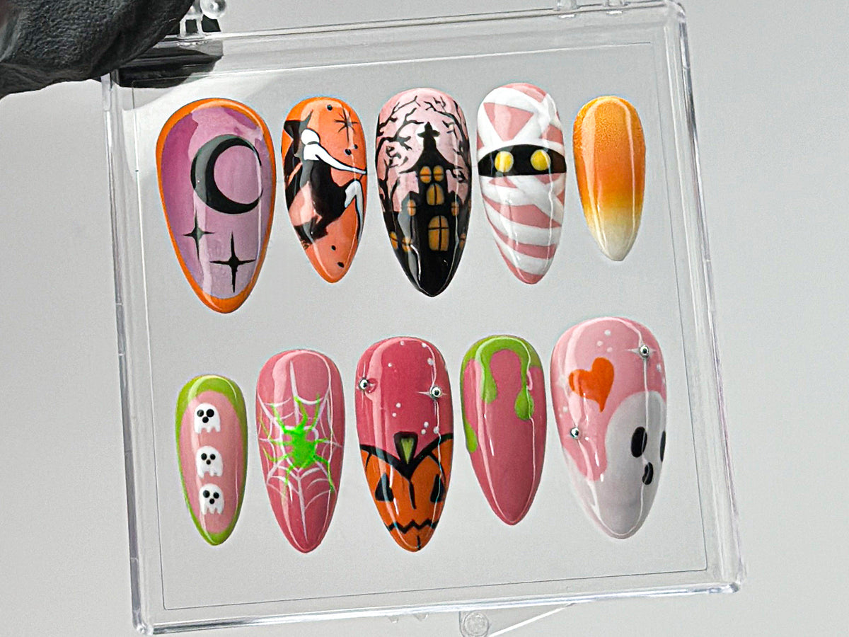 Custom Halloween Press On Nails | Witch and Spiderweb Nail Art | Spooky Gothic Press On Nails | Halloween Theme Y2K Nails |Press Ons| OB594T