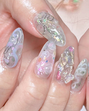 Opaline Daydream Press On Nails by FudiNails | Iridescent Holographic 3D Butterfly Nails | OA05LD