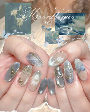 Moonflower Press-on Nails – Exclusively handcrafted by artist Fudinails | OA01LD