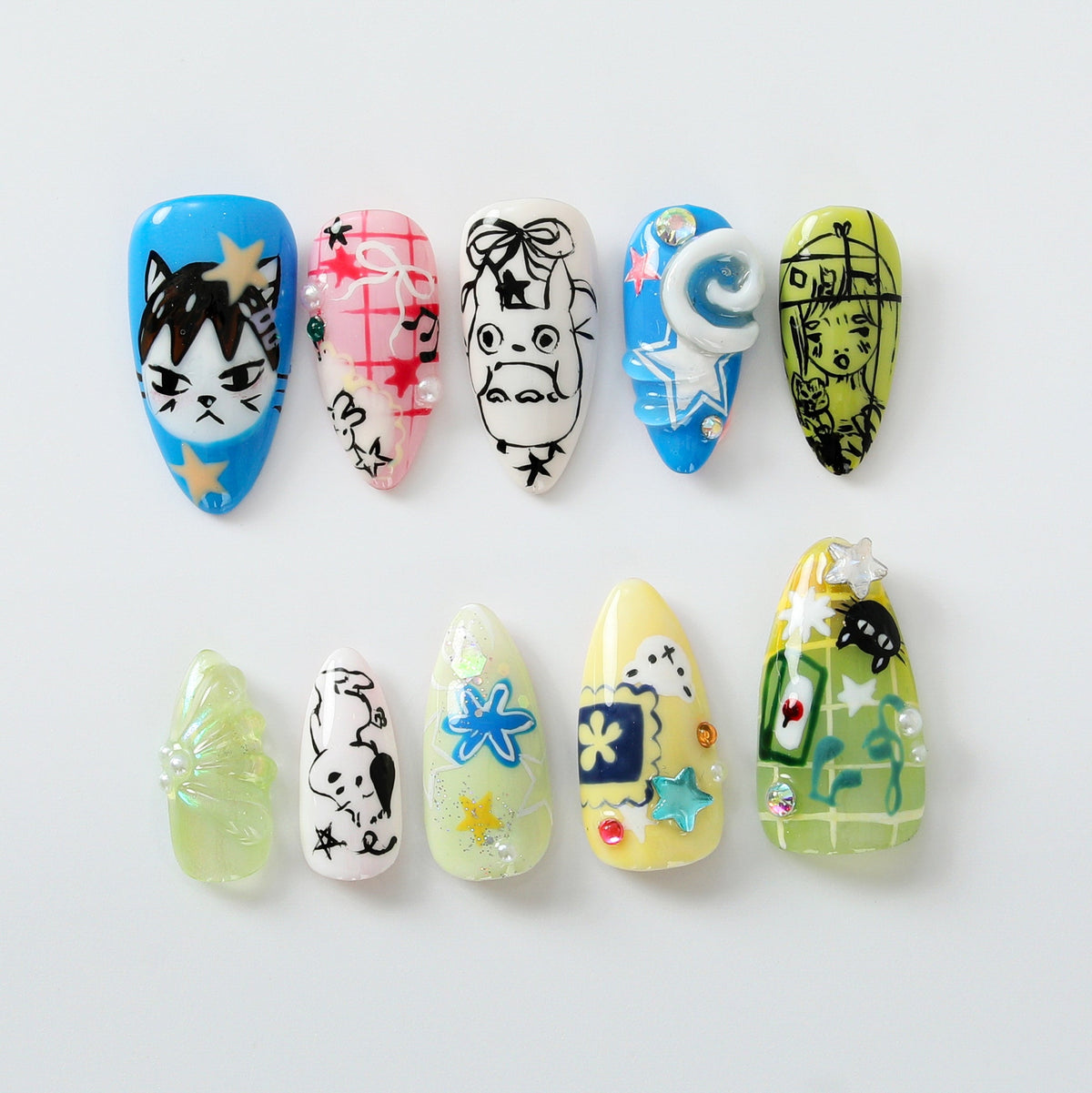 Whimsical Cartoon Press On Nails | Unique Cartoon Nail Art | Hand-Decorated with Cute Characters | Trendy Cartoon and Anime Designs |OB514HC