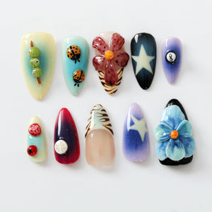 3D Floral & Fruit Press On Nails | Durable and Stylish False Nails | Vegan and Cruelty-Free Nail Set | Unique Nail Art | OB526HK