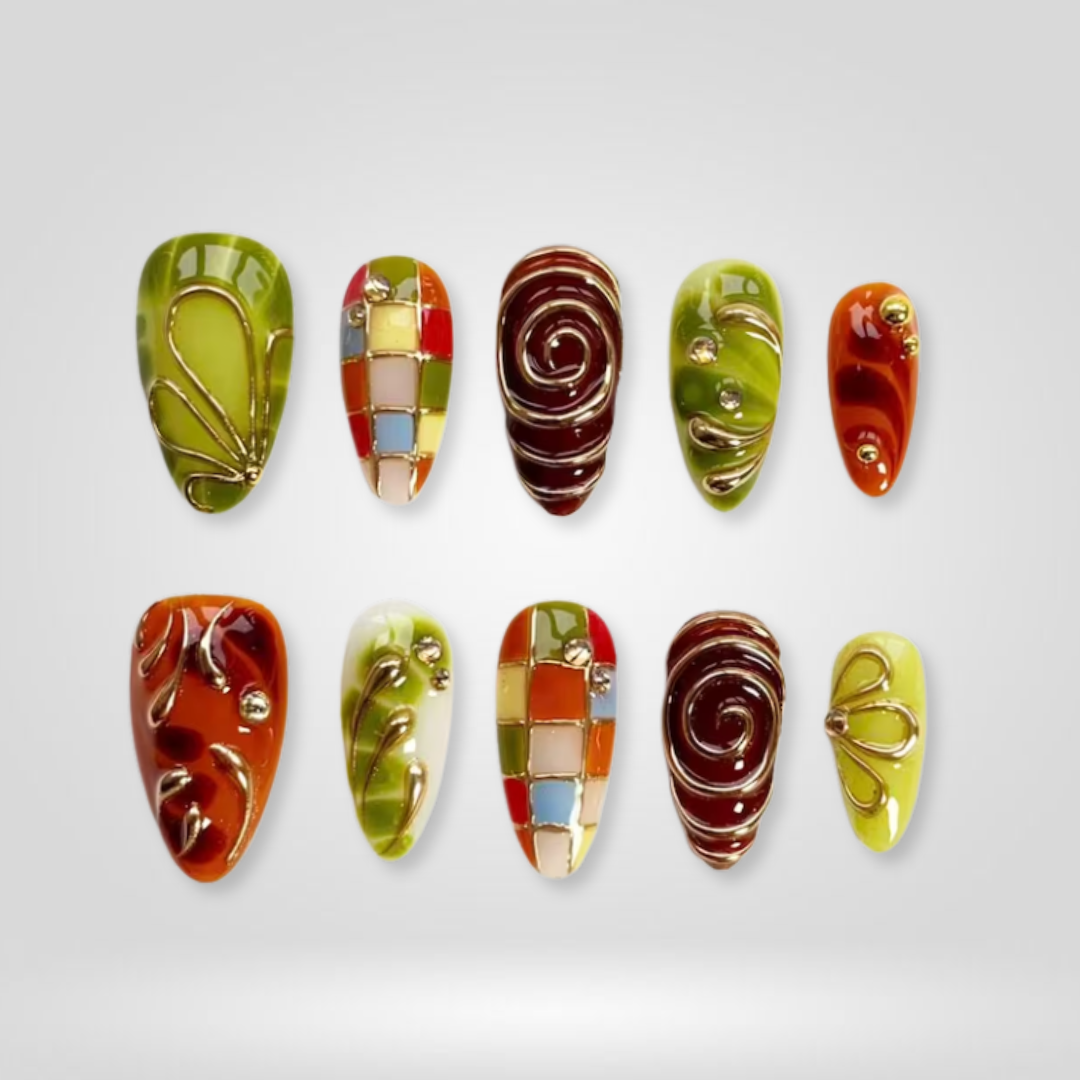 Amber Swirl Abstract Press-On Nails - Aninail