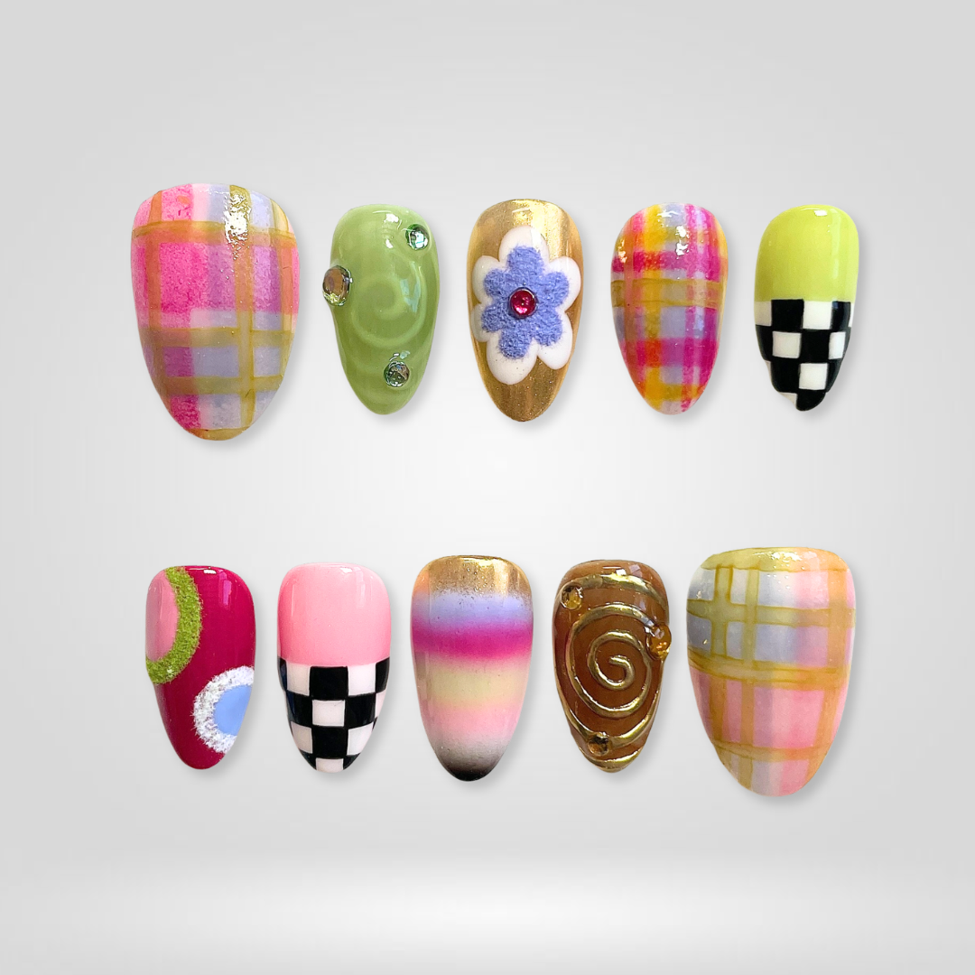 Candy Plaid Retro Press-On Nails - Aninail