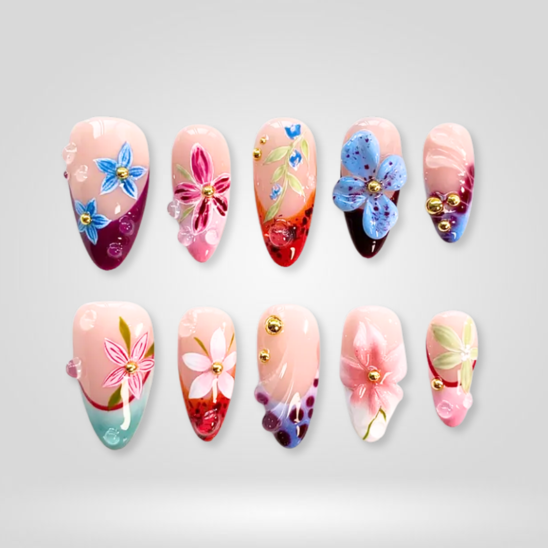 Floral Splash Press-On Nails - Aninail