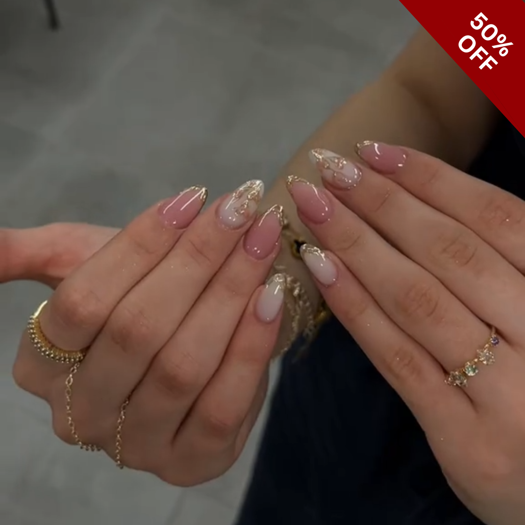 Golden Whisper Pearl Floral Press-On Nails - Aninail